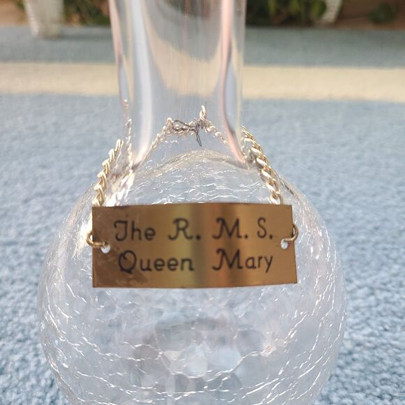 Vintage RMS Queen Mary Water Wine Carafe Crackle Craquelle Glass Cunard Line - Picture 4 of 10